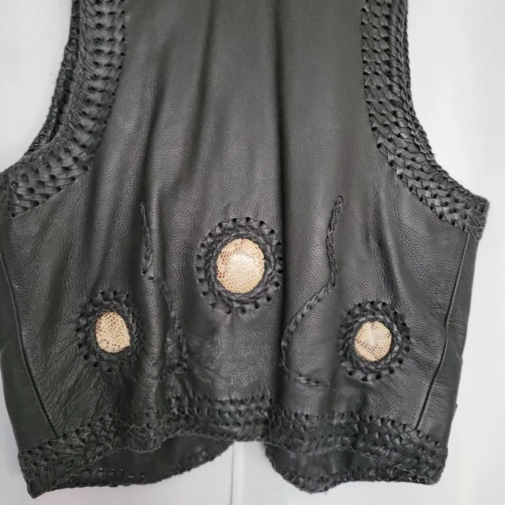 Men's Black leather vest